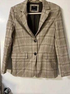 Berska Blazer Two Button Brown Blue Checkered Jacket Size S With Pockets Preppy - Picture 1 of 10
