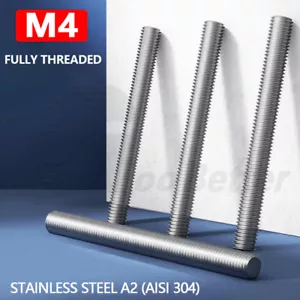 M4 Fully Threaded Bar Screw Rod Studding DIN 976 16mm - 250mm Stainless Steel A2 - Picture 1 of 43
