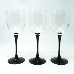 Claret Wine Domino Signature Black Flare Stem Luminarc Cristal D'Arques 3 Pc - Picture 1 of 5