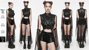 Punk Rave Women Goth Punk Multi-Wear Structuralvisual Cape Detachable Mesh Cloak - Picture 1 of 25