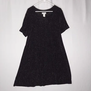 Adrian Jordan Vtg Dress 18W Slinky Stretch Square Neck Black Sparkle Witchy Y2K - Picture 1 of 7