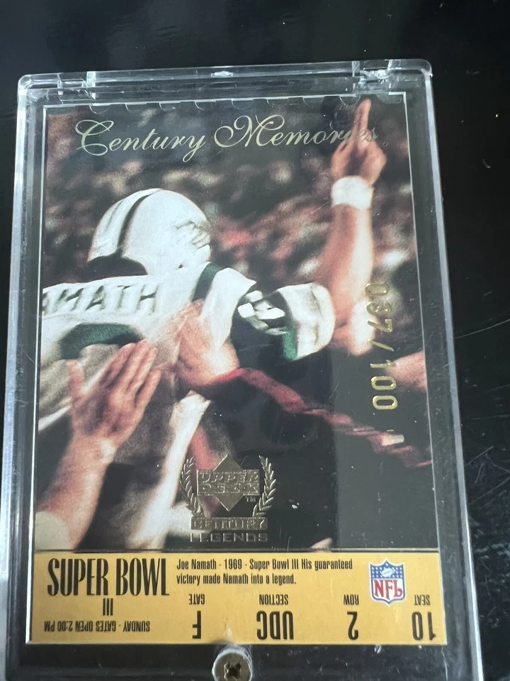 Super Bowl III JETS WIN 1999 Upper Deck Century Legends Football Die Cut 37/100  - Image 1 of 2