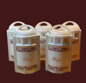 Set of 5 Vintage Porcelain Spice Jars 3 1/2” Germany See Photos & Read - Picture 1 of 1