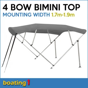 4 Bow 1.7m-1.9m Grey Boat Bimini Top Canopy Cover With Rear Poles & Storage - Picture 1 of 8
