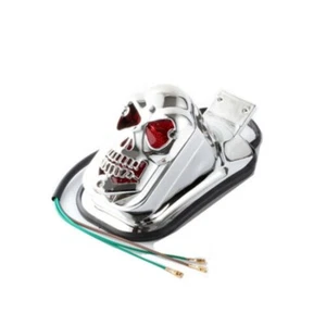 Chrome Motorcycle Brake Rear TailLight Skull License Plate Lamp For Harley Honda - Picture 1 of 7