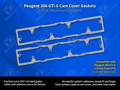 FITS PEUGEOT 306 GTI6 GTI 6 RALLYE XSARA VTS CAM ROCKER COVER GASKET PAIR 200c+ - Image 1 of 2