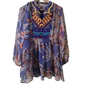 Weiche Umrandung Tory Tunika Damen Medium Blumen bestickt transparent Langarm - Bild 1 von 9