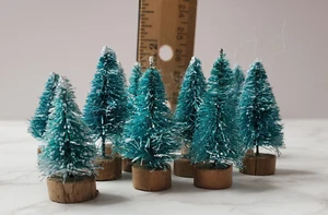 Mini Sisal Pine Trees 11 Christmas Village Putz House 1.25"-1.5" Green Wood Base - Picture 1 of 6
