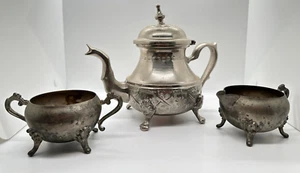 Vintage Footed Hinged Lid Teapot With Serpent Style Spout w/ cup and creamer - Picture 1 of 15
