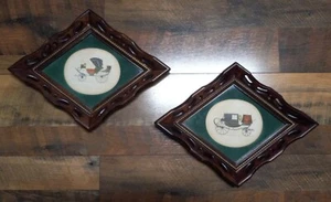Pair Vintage Horse Drawn Carriage Prints Mahagony Diamond Frames Without Drivers - Picture 1 of 12