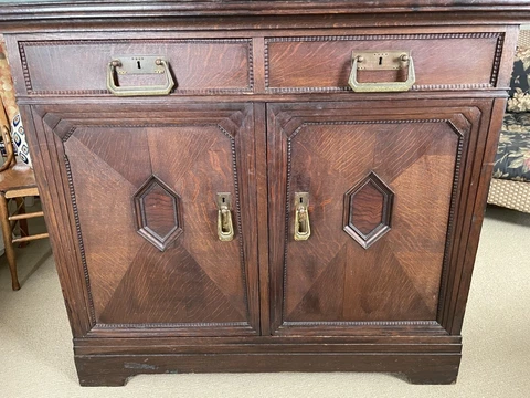 Antique Old 1800s? Oak English Bar Cabinet Server Buffet Custom Glass top Cover