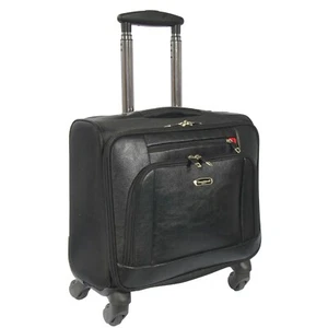 Pilot Case Leather Look 4 Wheels Business Travel On Board Cabin Size Bag Black - Picture 1 of 8