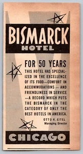 1943 Bismark Hotel Chicago Trimmed Original Magazine Print Ad 5.25" x 2.5" B&W - Picture 1 of 1