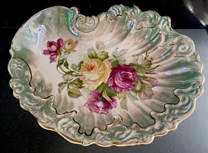 Antique Limoges Cabinet Plate, Pink White Cabbage Roses in Shell Shape 11.5” - Picture 1 of 12
