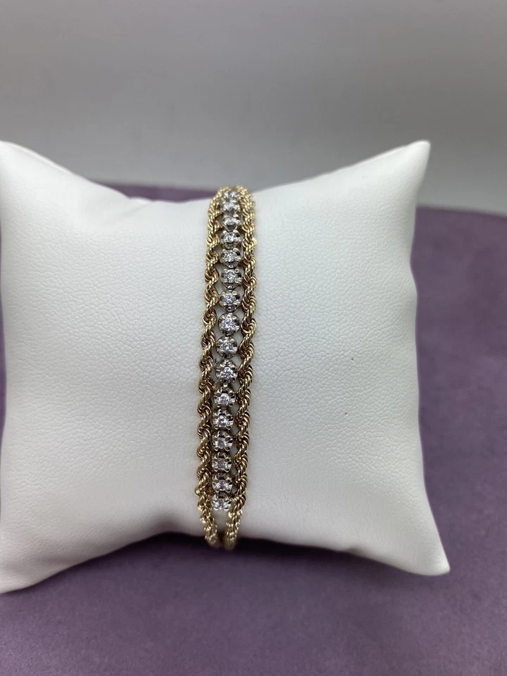 Pulseira de corda dupla ouro amarelo 14kt 0,40 ctw I1, diamante G-H 8" 1005793-2 - Imagem 1 de 4