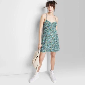 Women's Sleeveless Woven Fit & Flare Dress - Wild Fable -Blue Floral Size Large - Picture 1 of 1