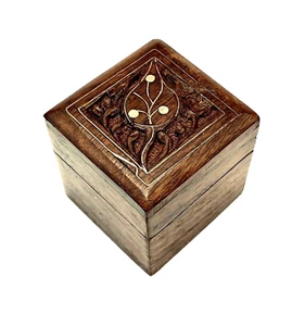 LAGER RING BOX massiv Palisander BLATT Messing Intarsien handgeschnitzt **TOP** Indien - Bild 1 von 7