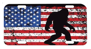 American Flag Bigfoot License Plate Auto Tag - Picture 1 of 1