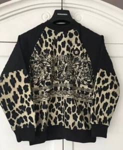 YOUNG VERSACE 3D Medusa Black Animal Print Quilted Sweatshirt - Made In Italy - Picture 1 of 12