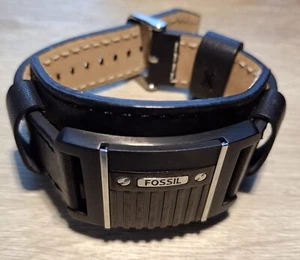 Fossil Herren-Armband – Leder und Edelstahl, Schwarz - 25 cm - Bild 1 von 6