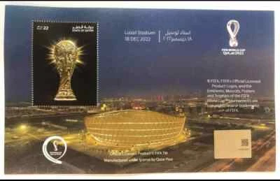 Copa Mundial de la FIFA 2022 Final Estadio Lusail TROFEO DE ORO Hoja de sellos Foto 1 de 3