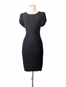 SAY WHAT Dress Black Sheath Ribbed Ruffle Sleeve Bodycon LARGE - Picture 1 of 5