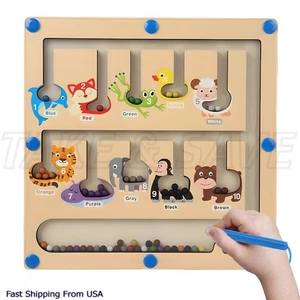 Magnetic Color and Number Maze, Montessori Wooden Toddler Magnet Puzzle Game - Picture 1 of 6