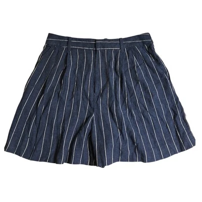 Gap 365 High Rise Linen Blend Shorts Navy Blue Pinstripe Size M Retail: $49 NWT - Image 1 of 4