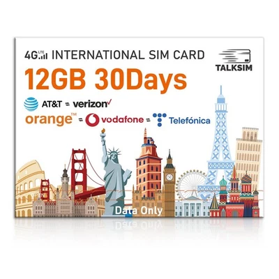 TalkSIM 12 GB 30 días tarjeta SIM de datos 4G/5G prepago para teléfono punto de acceso de viaje Foto 1 de 4