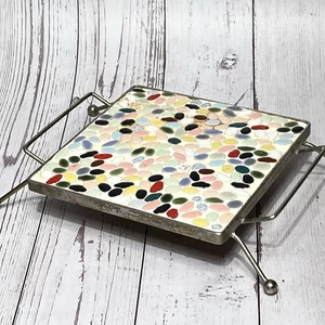 Vintage Mosaik Untersetzer Fliese MCM Multicolor Metall Drahtrahmen Mid Century Modern - Bild 1 von 10