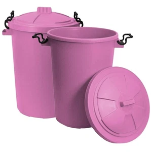[Set of 2] 50L Plastic Dustbin Heavy Duty Locking Lid Garden Waste Bins - Pink - Picture 1 of 14