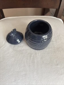 Frankoma Pottery Honey Pot Jar Lid Woodland Moss Blue Beehive Bee - Picture 1 of 6