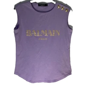 Women’s T Shirt Size S#Balmain# Lilac Gold Buttons T Shirt * Pre Owned* - Picture 1 of 6