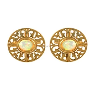 Natural Opal Gemstone with Gold Plated 925 Sterling Silver Cufflink #2445 - Picture 1 of 4
