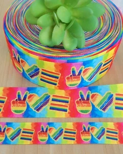 5/8, 7/8 & 1.5" (1 YD) Rainbow Grosgrain Ribbon Peace Love Equality LGBTQ Pride - Picture 1 of 2