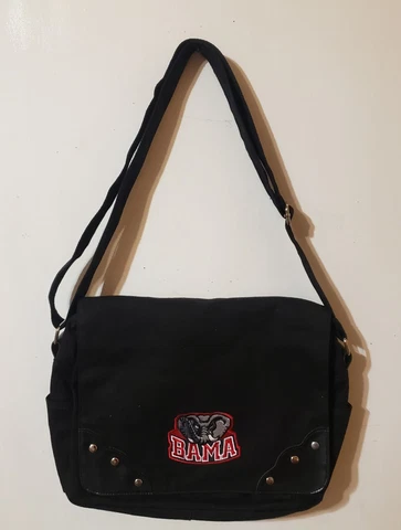 Alabama Crimson Tide Canvas Satchel Purse W/Elephant Logo Black Adj. Strap Cover
