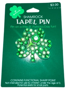 Hallmark St Patrick's Day Sparkle Rhinestones Clover Brooch or Lapel Pin on Card - Picture 1 of 2