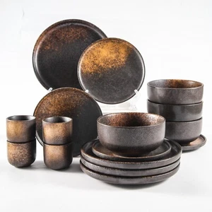Exquisite Brown Black Splatter High-Quality Stoneware Elegant Dinnerware Set - Picture 1 of 6