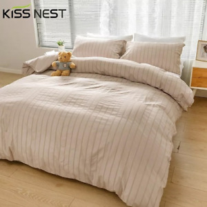 Simple Luxury Pure Color Seersucker Fabric Comforter Bedding Set Bed Duvet Cover