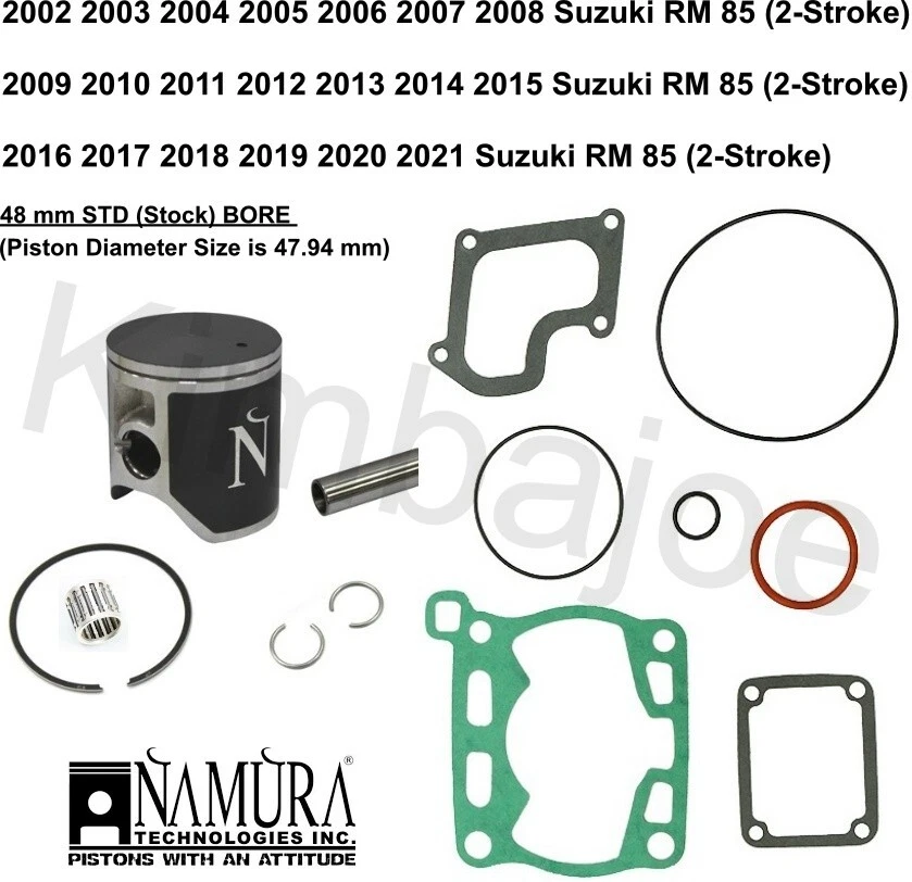 2002-2021 Suzuki RM 85 listado 48 mm STD estoque furo Namura kit de pistão reconstrução - Imagem 1 de 1