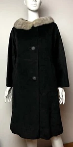 Cappotto Jacobson's Swing vintage nero bianco pelliccia orlo colletto bottoni donna XL - Foto 1 di 12