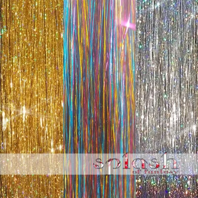 Oropel para cabello de 40" 300 hilos oro brillante, plata brillante y arco iris brillante  Foto 1 de 4