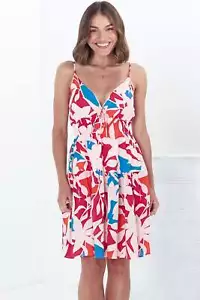 Ember Mini Dress - Sweet Crochet Trim Sun Dress in Polina Print Magenta - Picture 1 of 10