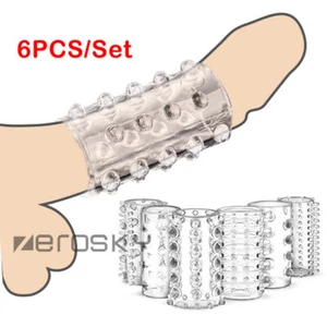 6PCS Penis Extender-Enlarger-Male-Sleeve-Reusable Condoms Delay-Ejaculation Set - Picture 1 of 12
