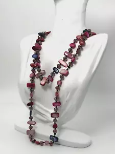 Vintage Necklace Abalone Paua Mexico Multicolour Beaded Very Long - Picture 1 of 7