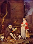 Oil painting Gabriël Metsu - Geflügelverkäufer Poultry seller old man lady dog