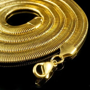 18K IP Yellow Gold Plated 316L Stainless Steel Herringbone Snake Link Necklace - Picture 1 of 18