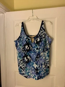 SWIMSUITS FOR ALL TANKINI SWIM TOP 24 plus size In Blues/white - Picture 1 of 9