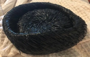 Vintage 1950's Milbrae Exclusive Black Pillbox Hat Straw Labeled - Picture 1 of 5