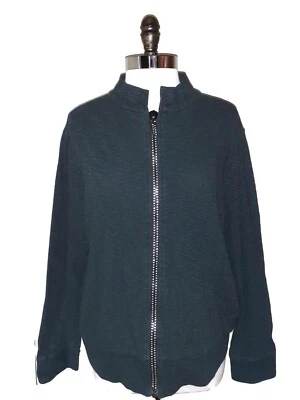 KATINA MARIE Size XL Jacket Cardigan Top Blue Rhinestone Zipper Cotton Foto 1 de 4